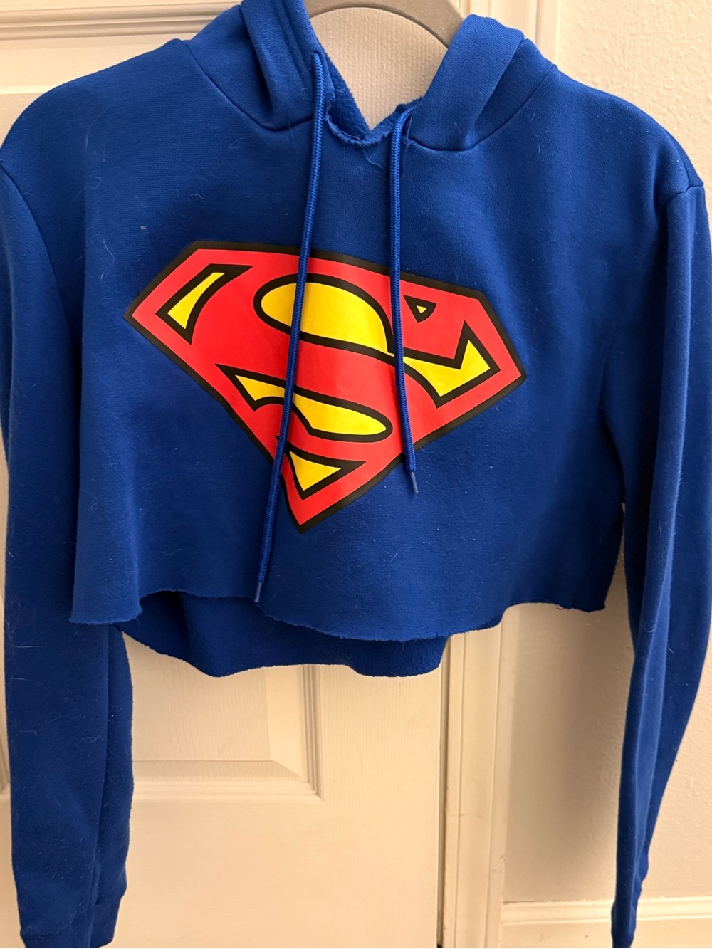 Superman Cropped Hoodie - Blue with Red & Yellow Logo